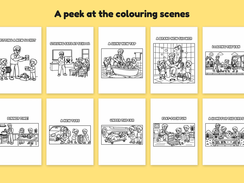 My Daddy is a... Fix-It & Power Bundle – 5 Printable Colouring Books: sample pages