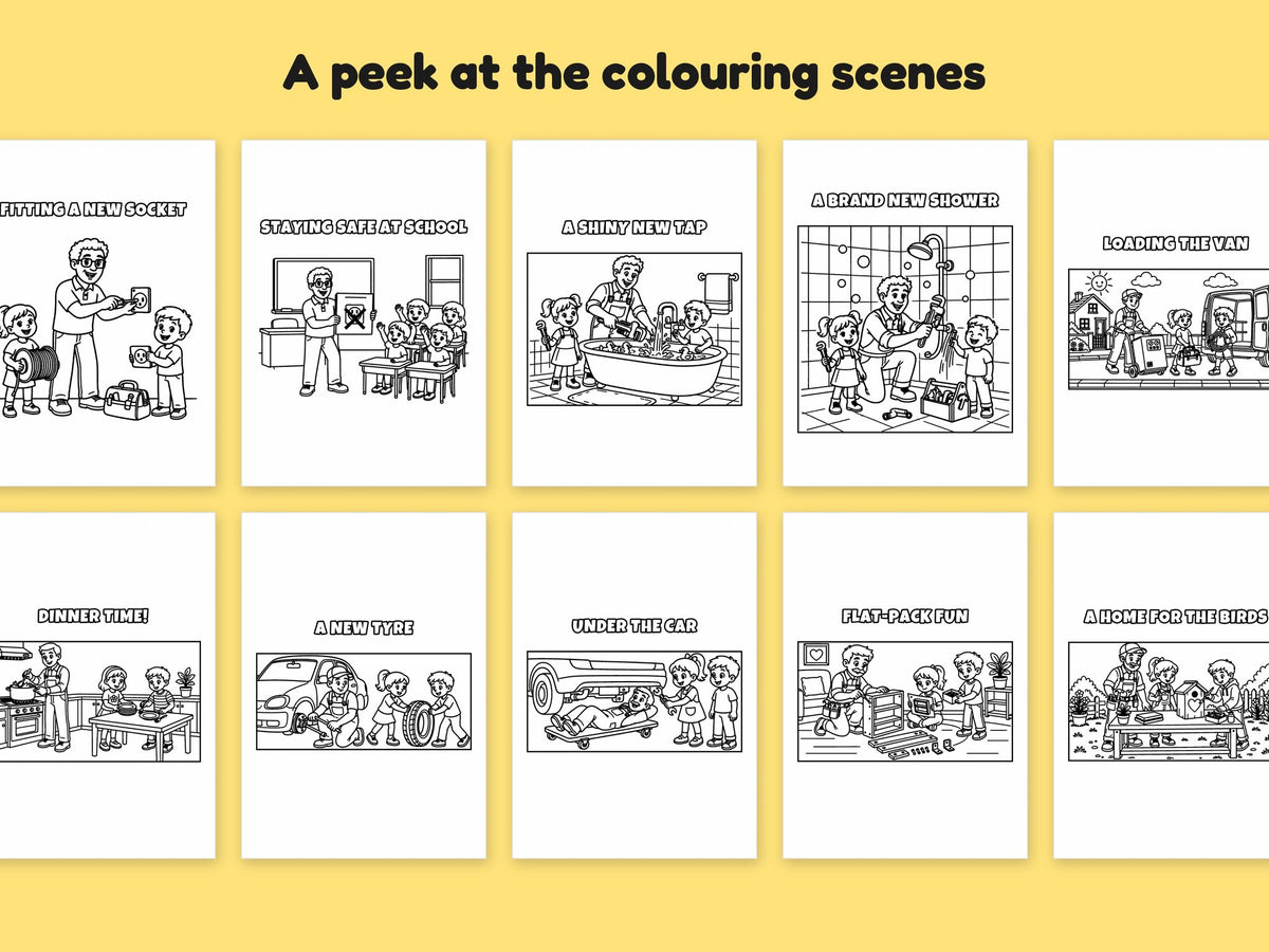 My Daddy is a... Fix-It & Power Bundle – 5 Printable Colouring Books: sample pages
