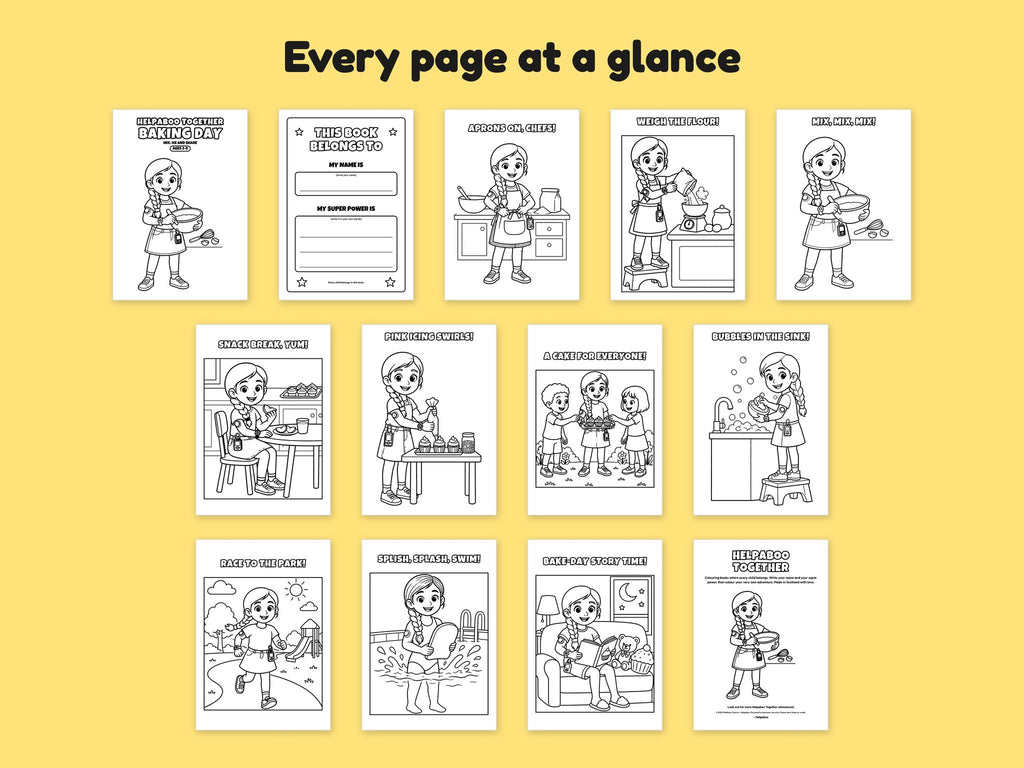 Helpaboo Together: Baking Day – Printable Colouring Book: every page at a glance