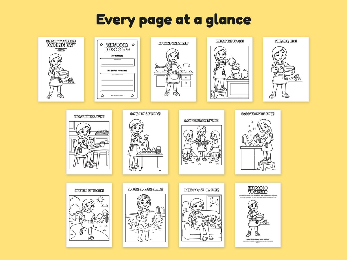 Helpaboo Together: Baking Day – Printable Colouring Book: every page at a glance