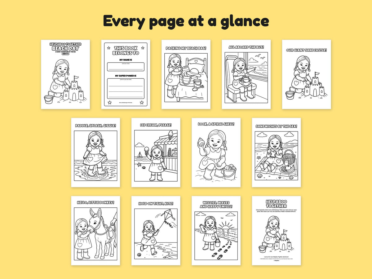 Helpaboo Together: Beach Day – Printable Colouring Book: every page at a glance