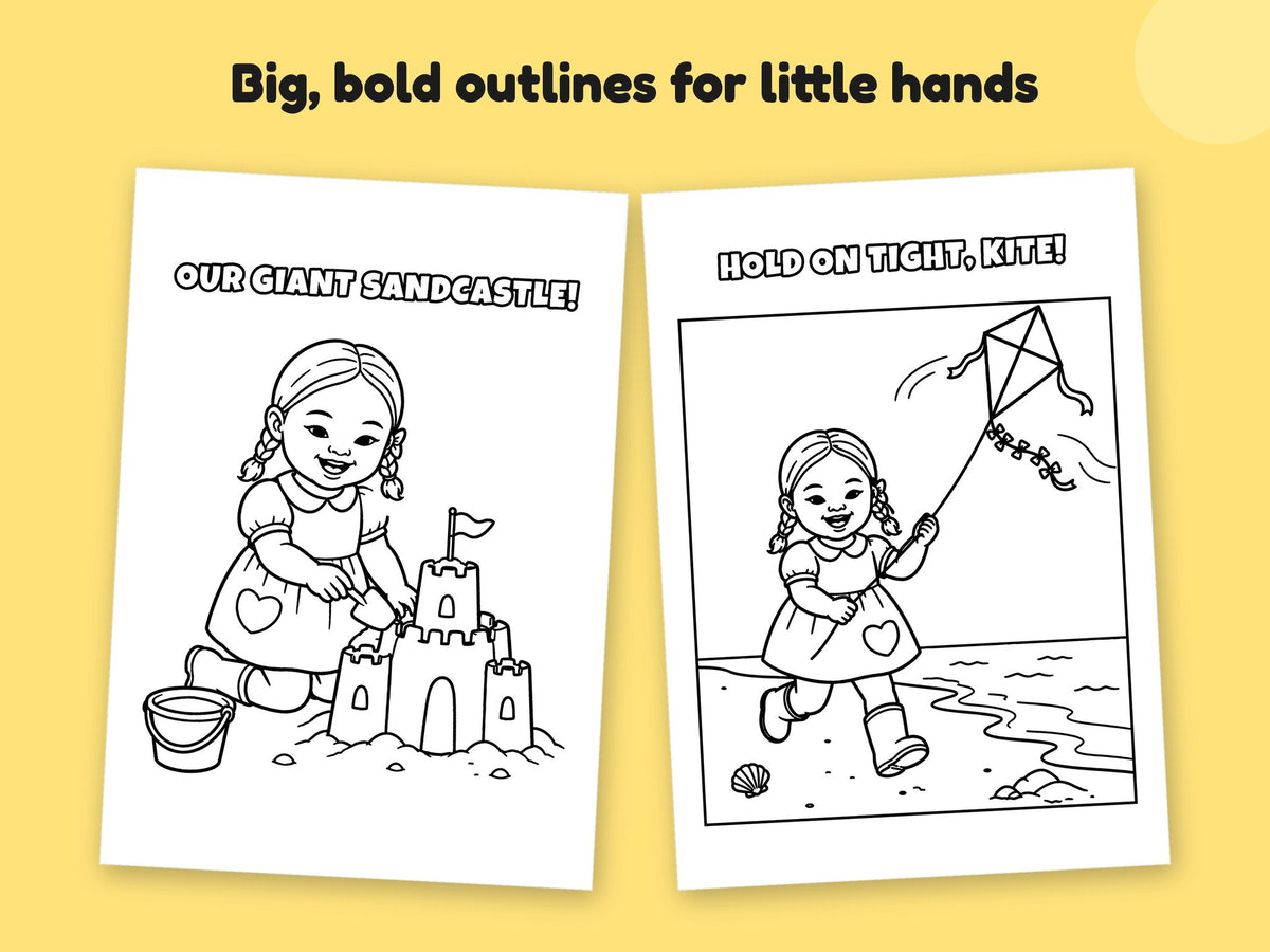 Helpaboo Together: Beach Day – Printable Colouring Book: close-up of colouring pages