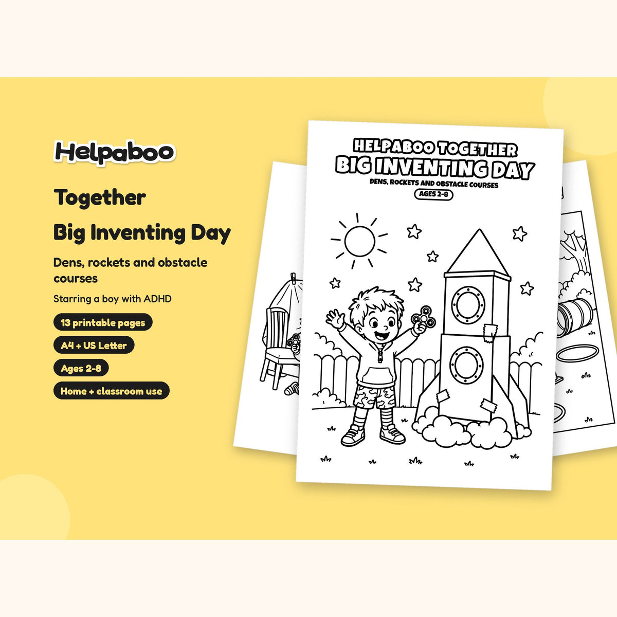 Helpaboo Together: Big Inventing Day – Printable Colouring Book: cover