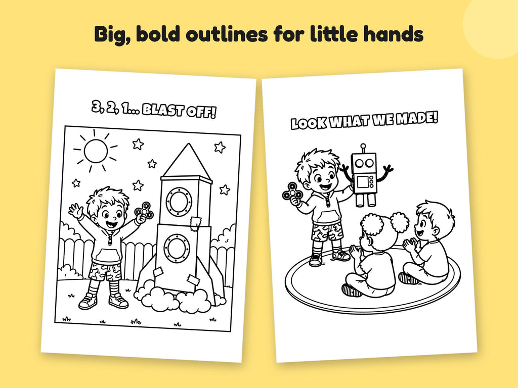 Helpaboo Together: Big Inventing Day – Printable Colouring Book: close-up of colouring pages