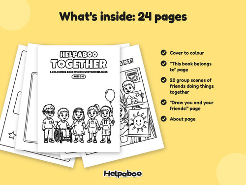 Helpaboo Together: A Colouring Book Where Everyone Belongs: what's inside