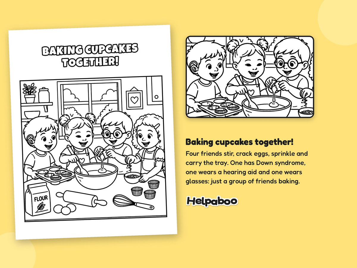 Helpaboo Together: A Colouring Book Where Everyone Belongs: baking scene close-up