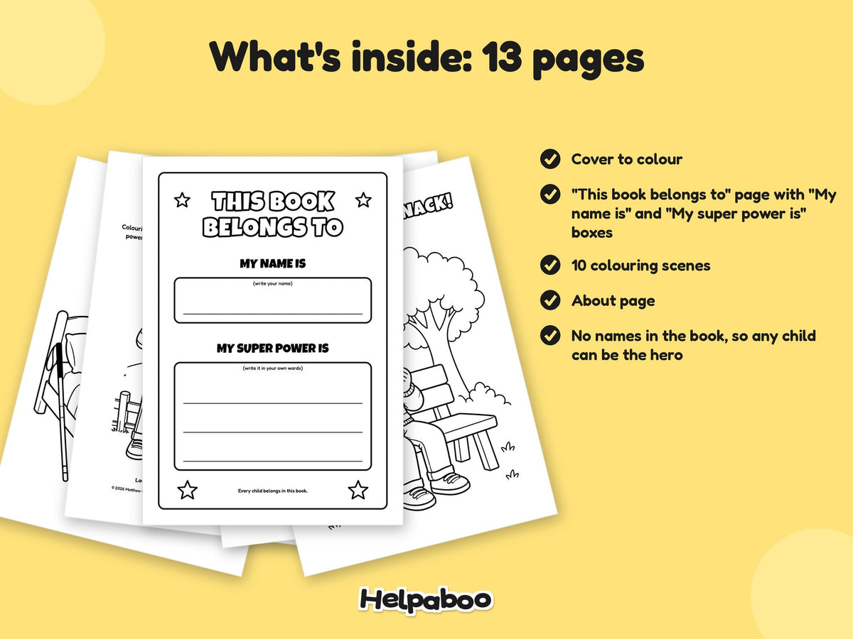 Helpaboo Together: Day Out – Printable Colouring Book: what's inside