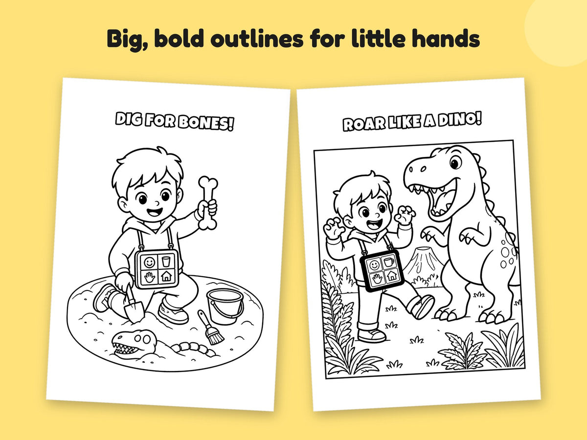 Helpaboo Together: Dinosaur Day – Printable Colouring Book: close-up of colouring pages