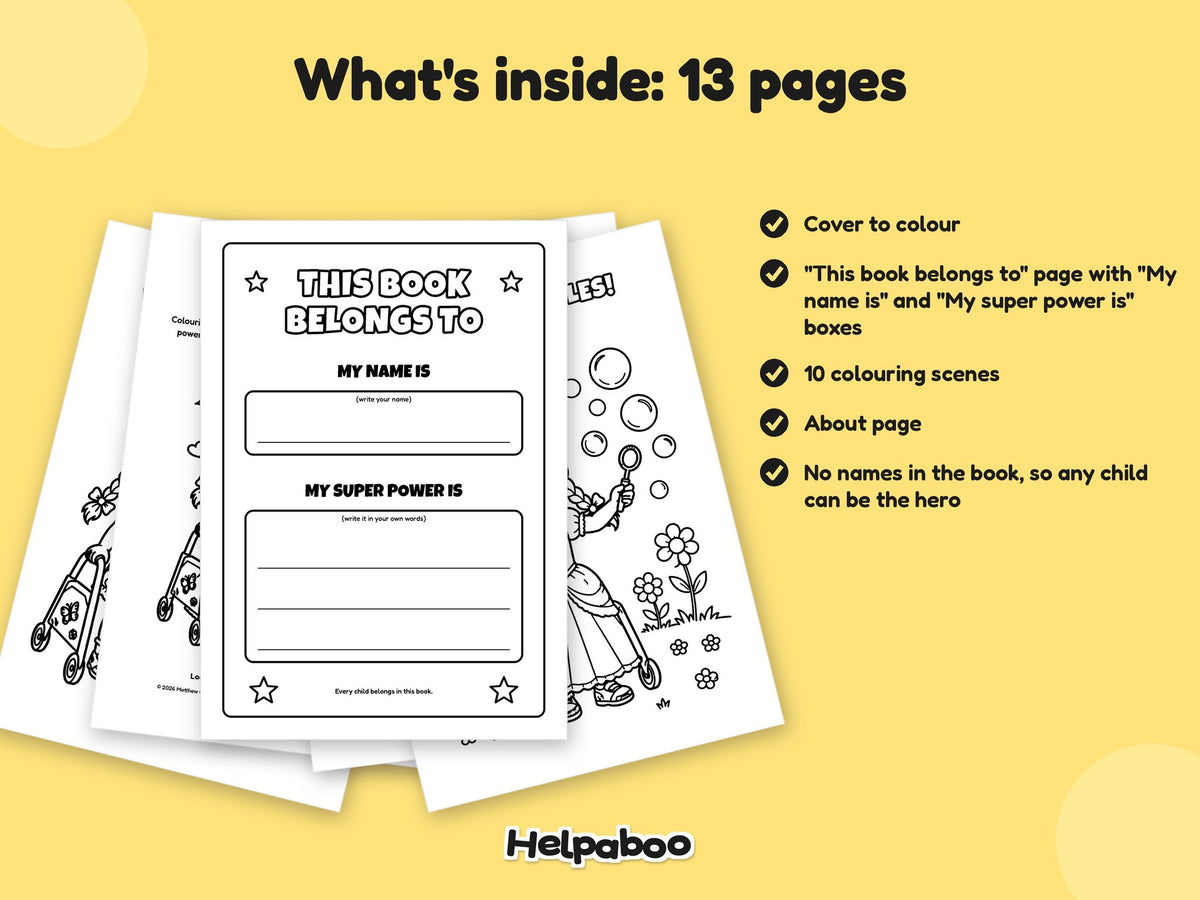 Helpaboo Together: Dressing-Up Day – Printable Colouring Book: what's inside