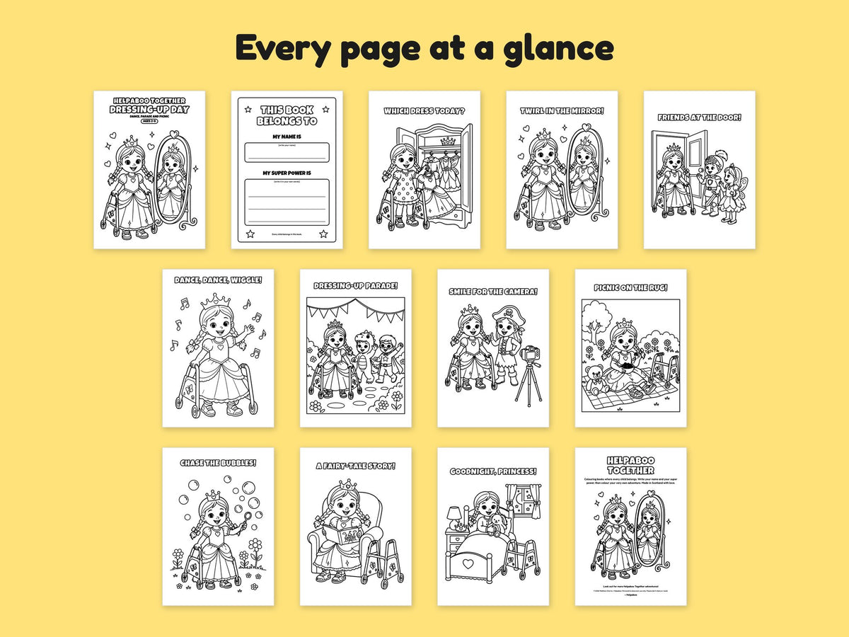 Helpaboo Together: Dressing-Up Day – Printable Colouring Book: every page at a glance