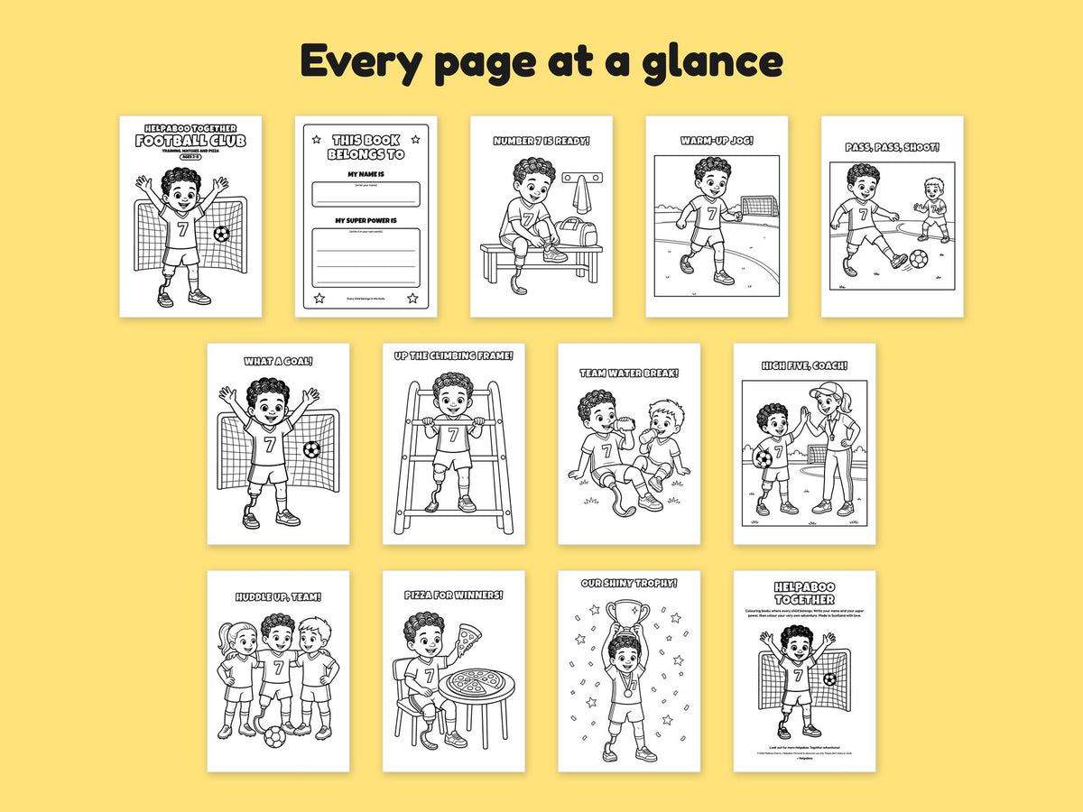 Helpaboo Together: Football Club – Printable Colouring Book: every page at a glance