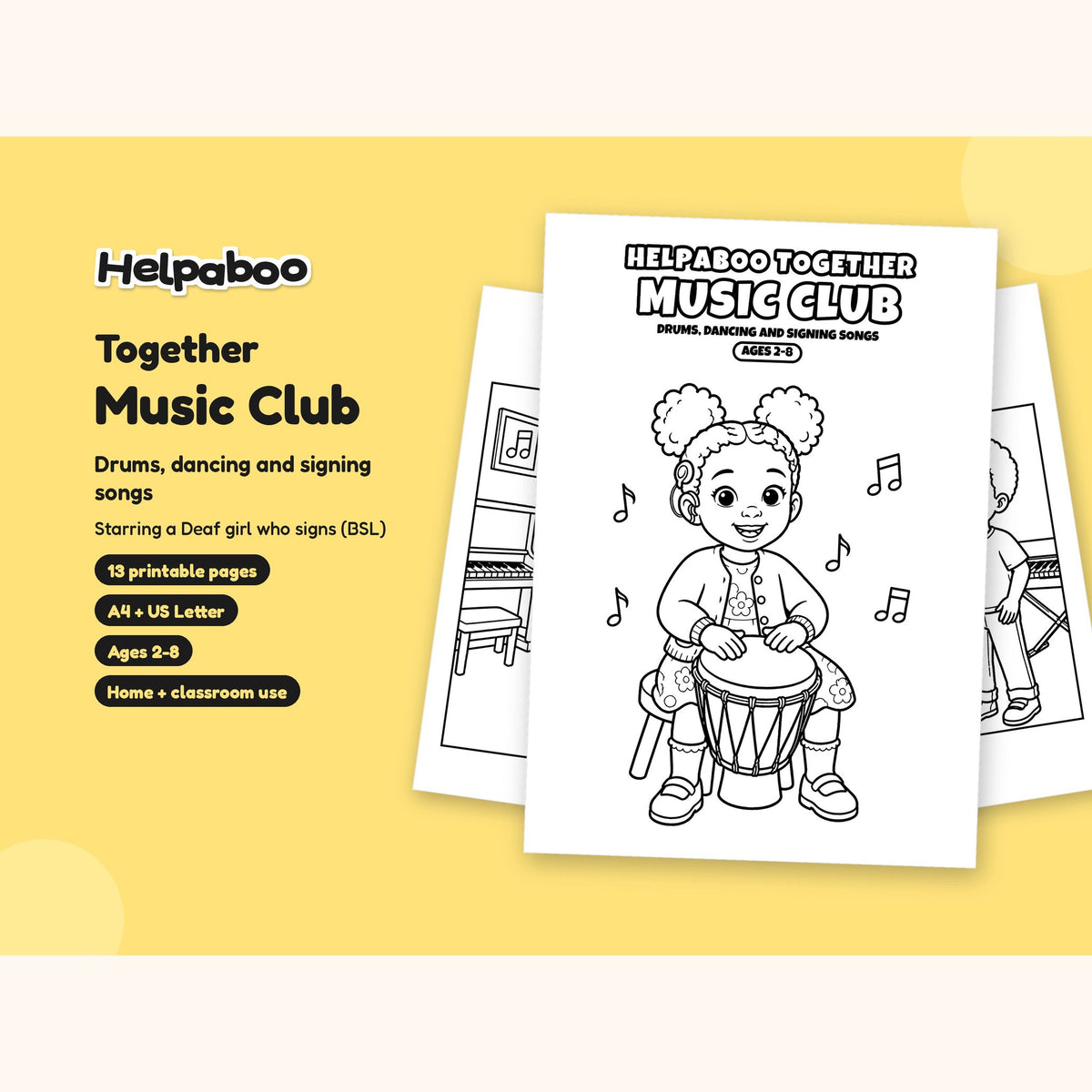 Helpaboo Together: Music Club – Printable Colouring Book: cover