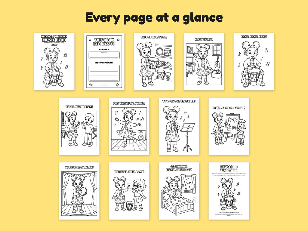 Helpaboo Together: Music Club – Printable Colouring Book: every page at a glance