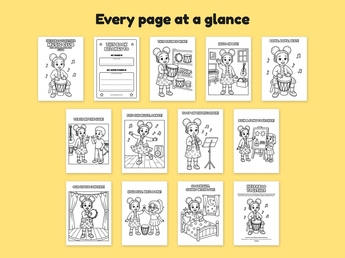 Helpaboo Together: Music Club – Printable Colouring Book: every page at a glance