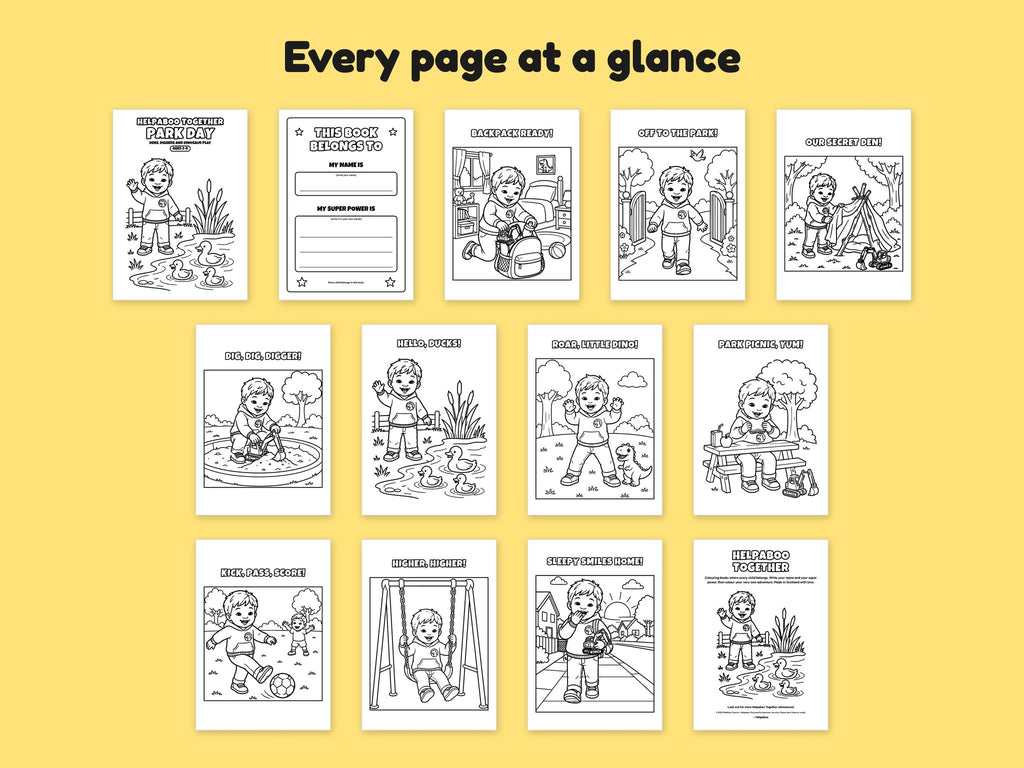 Helpaboo Together: Park Day – Printable Colouring Book: every page at a glance
