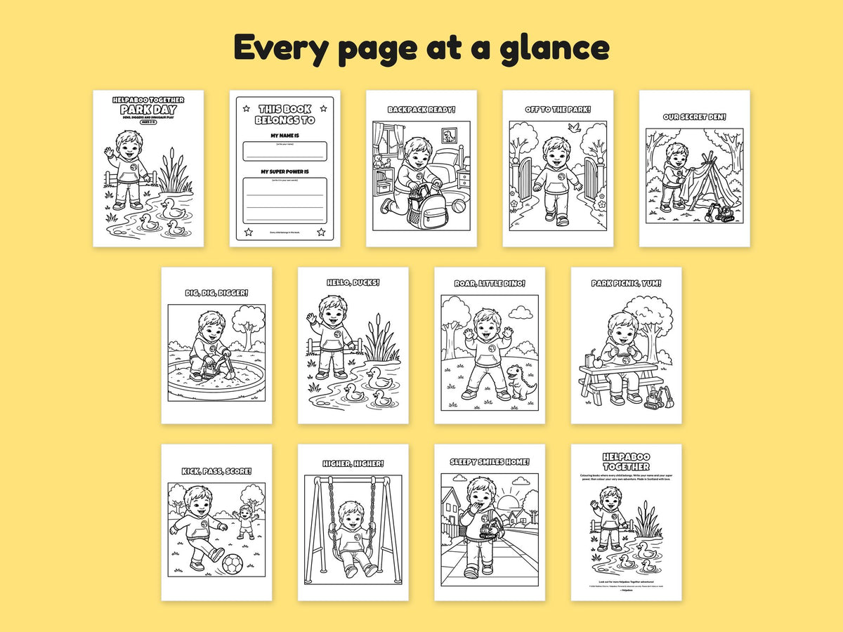 Helpaboo Together: Park Day – Printable Colouring Book: every page at a glance