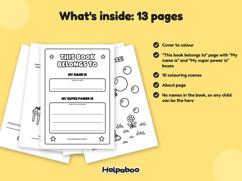 Helpaboo Together: Quiet Adventures – Printable Colouring Book: what's inside