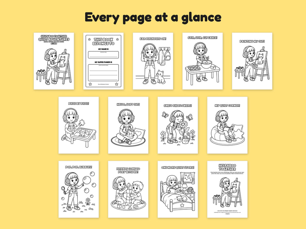 Helpaboo Together: Quiet Adventures – Printable Colouring Book: every page at a glance