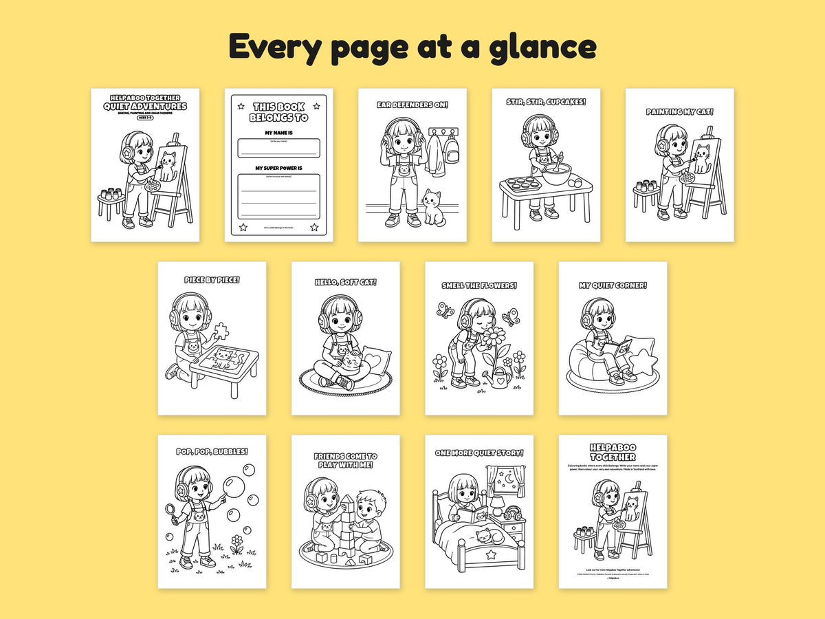 Helpaboo Together: Quiet Adventures – Printable Colouring Book: every page at a glance