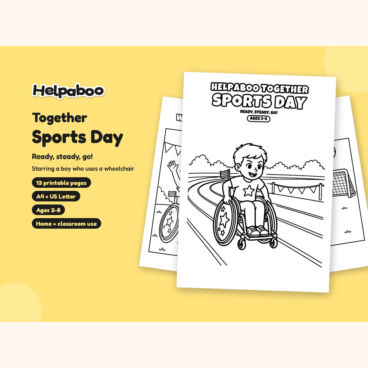 Helpaboo Together: Sports Day – Printable Colouring Book: cover