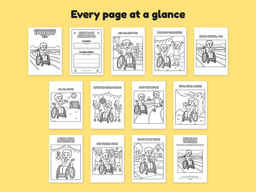 Helpaboo Together: Sports Day – Printable Colouring Book: every page at a glance