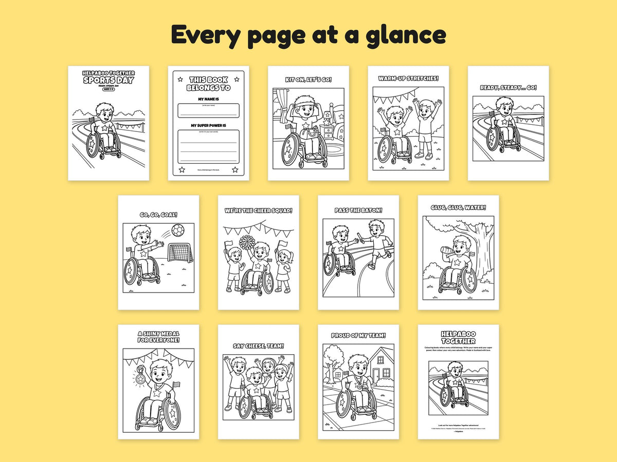 Helpaboo Together: Sports Day – Printable Colouring Book: every page at a glance