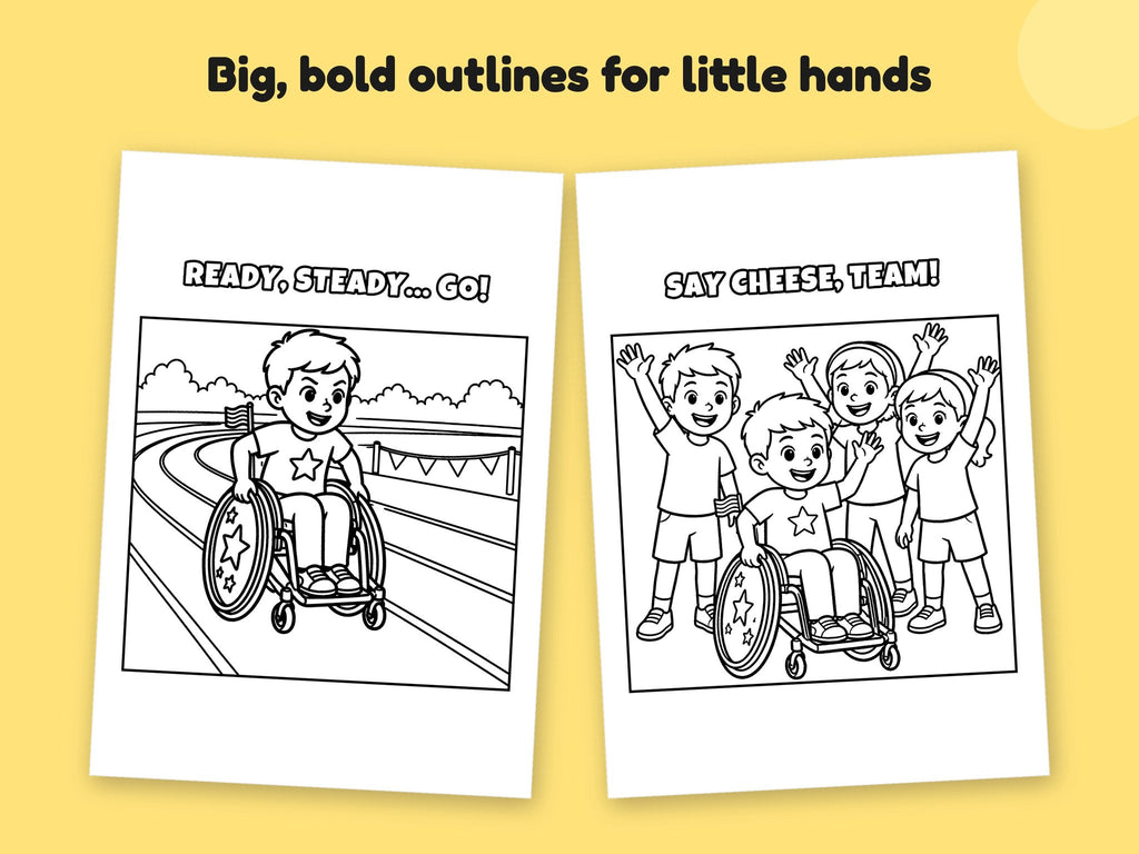 Helpaboo Together: Sports Day – Printable Colouring Book: close-up of colouring pages