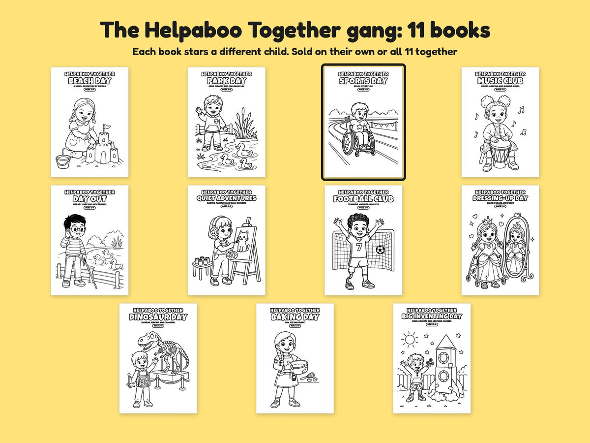 Helpaboo Together: Sports Day – Printable Colouring Book: the full series