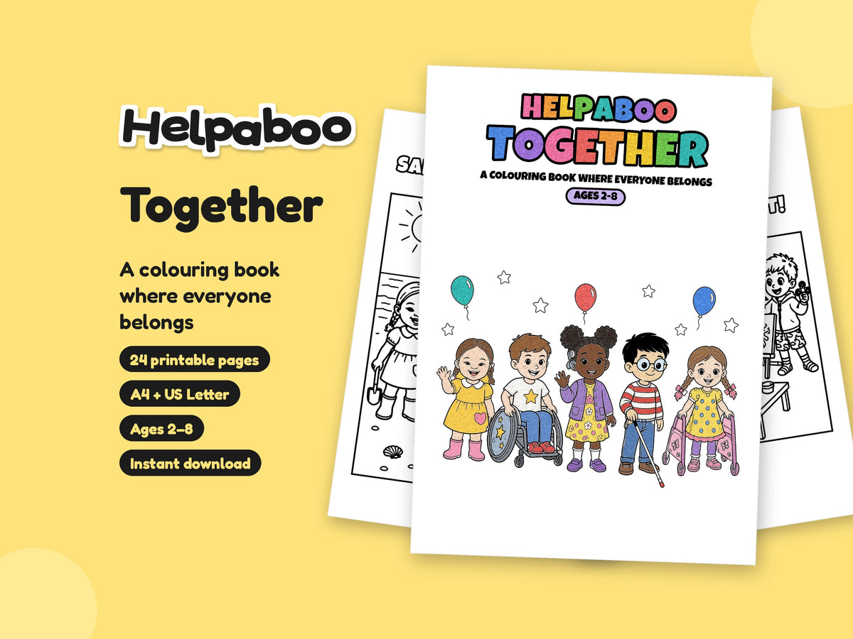 Helpaboo Together colouring book cover, ages 2-8
