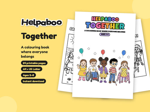 Helpaboo Together colouring book cover, ages 2-8