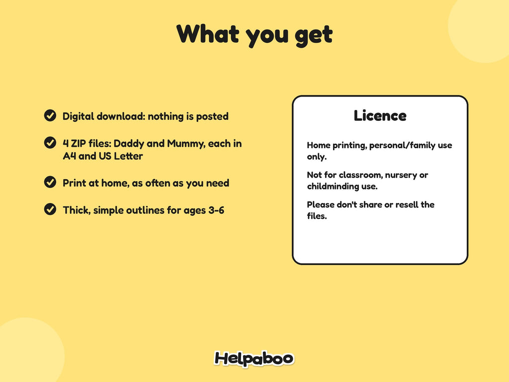 Mummy & Daddy Mega Bundle – All 40 Printable Colouring Books: what you get and licence