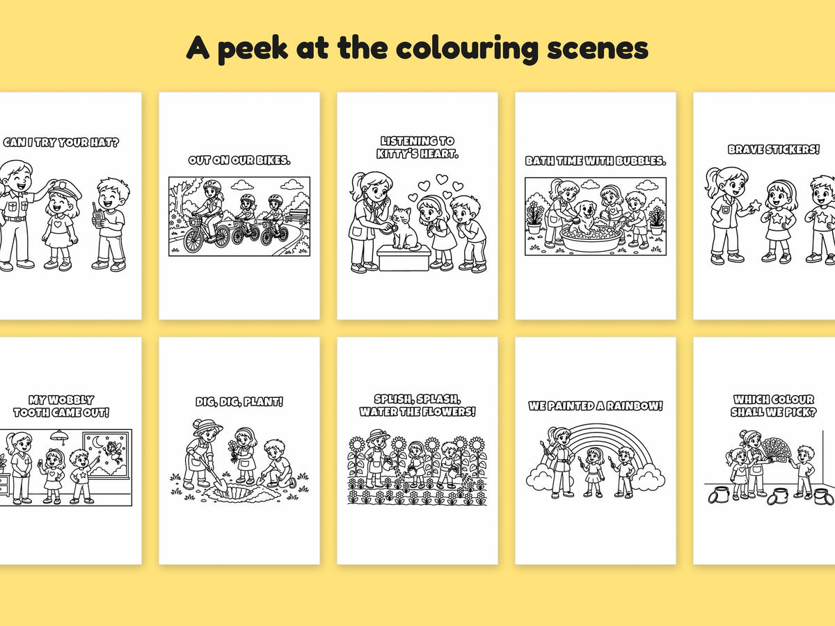My Mummy is a... Community Helpers Bundle – 5 Printable Colouring Books: sample pages