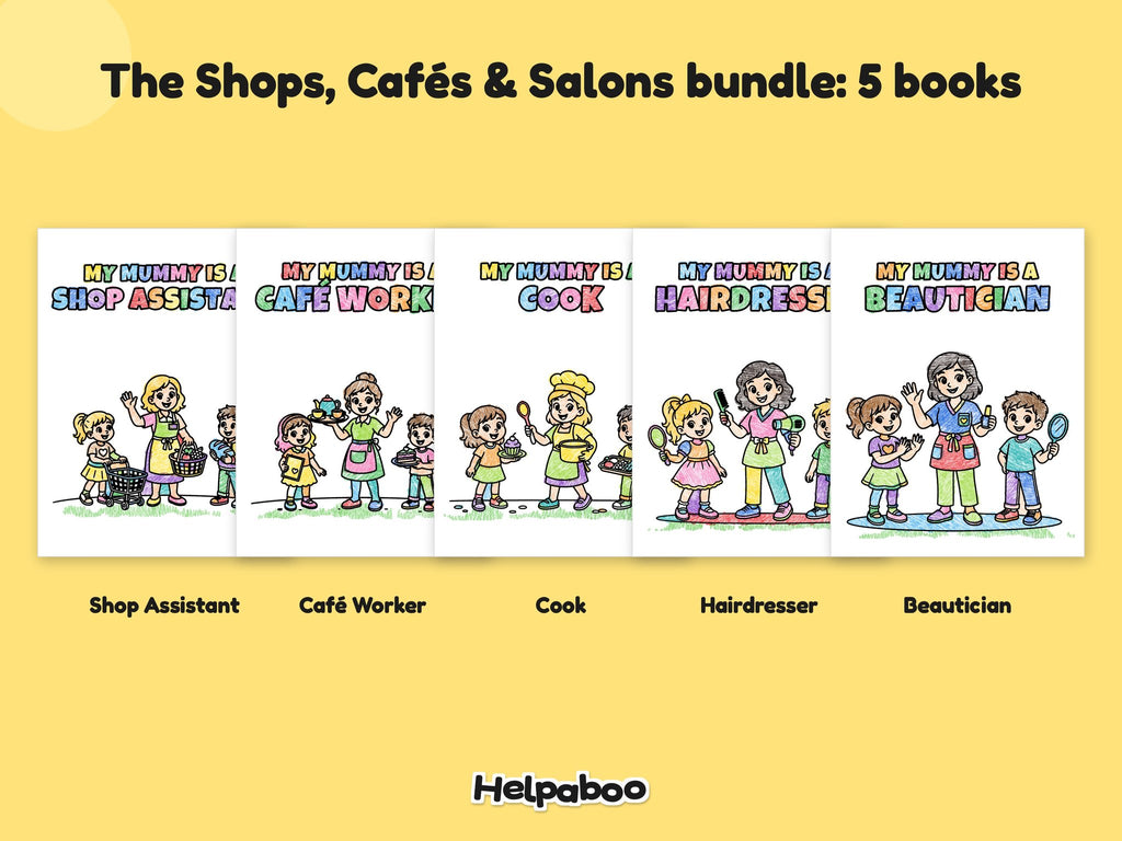 My Mummy is a... Shops, Cafés & Salons Bundle – 5 Printable Colouring Books: the 5 books in this bundle