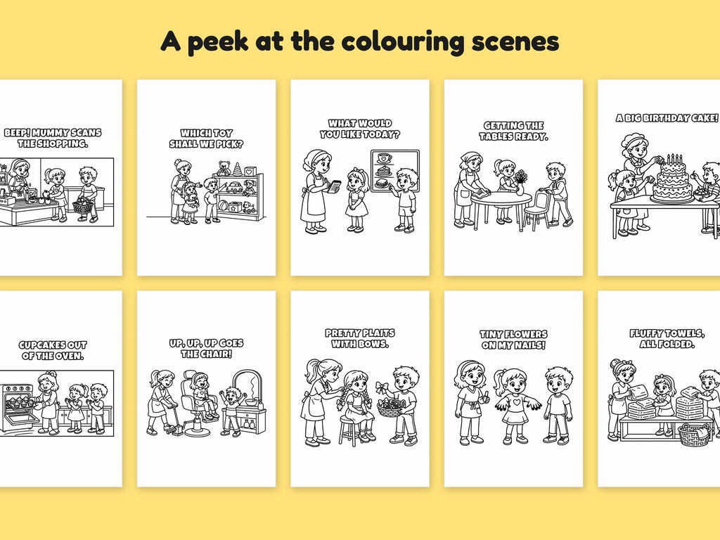 My Mummy is a... Shops, Cafés & Salons Bundle – 5 Printable Colouring Books: sample pages