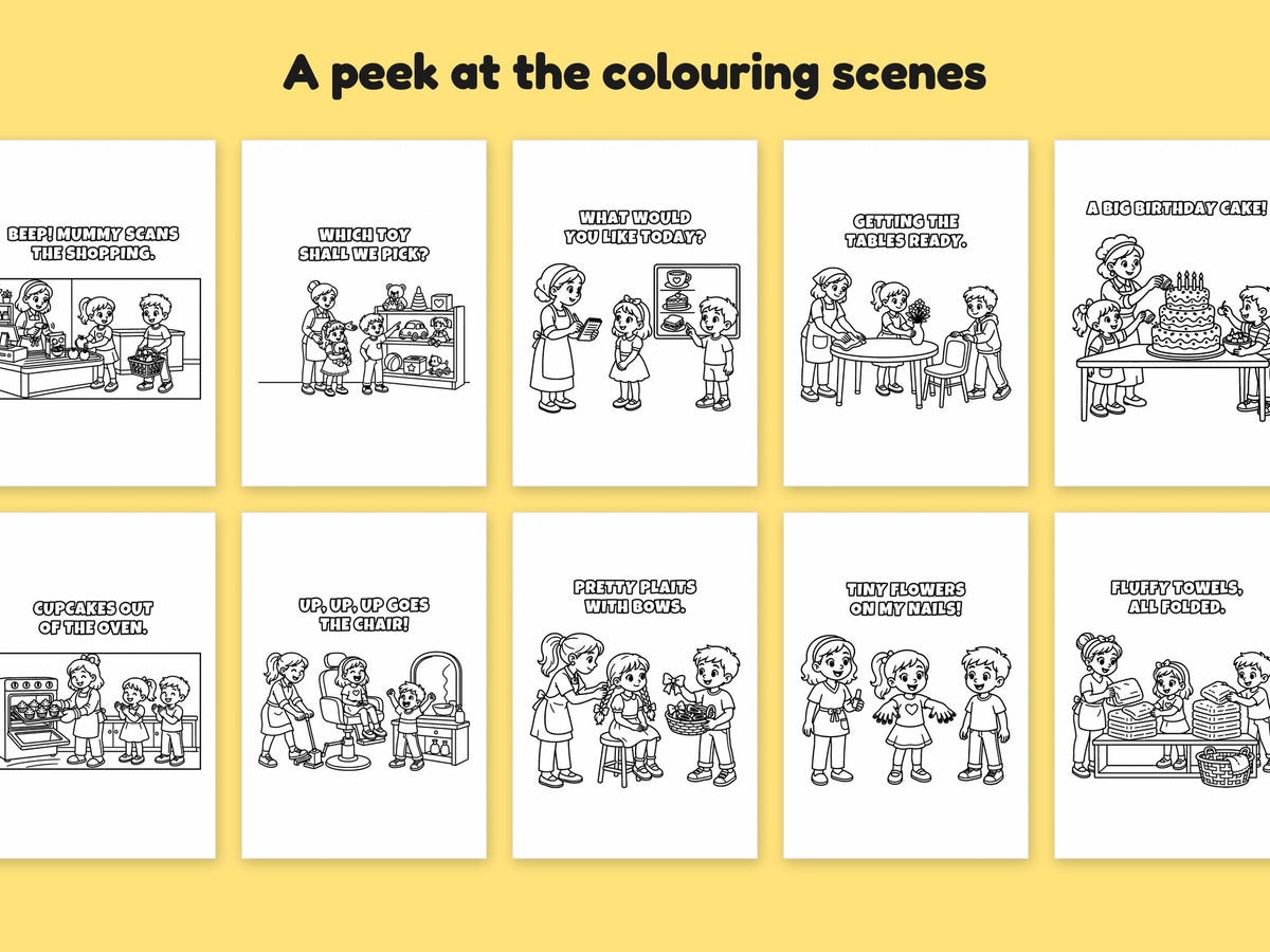 My Mummy is a... Shops, Cafés & Salons Bundle – 5 Printable Colouring Books: sample pages
