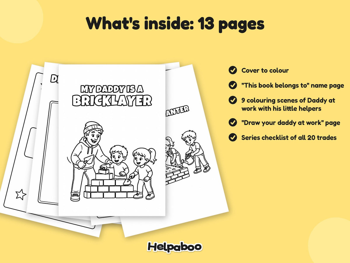 My Daddy is a Bricklayer – Printable Colouring Book: what's inside