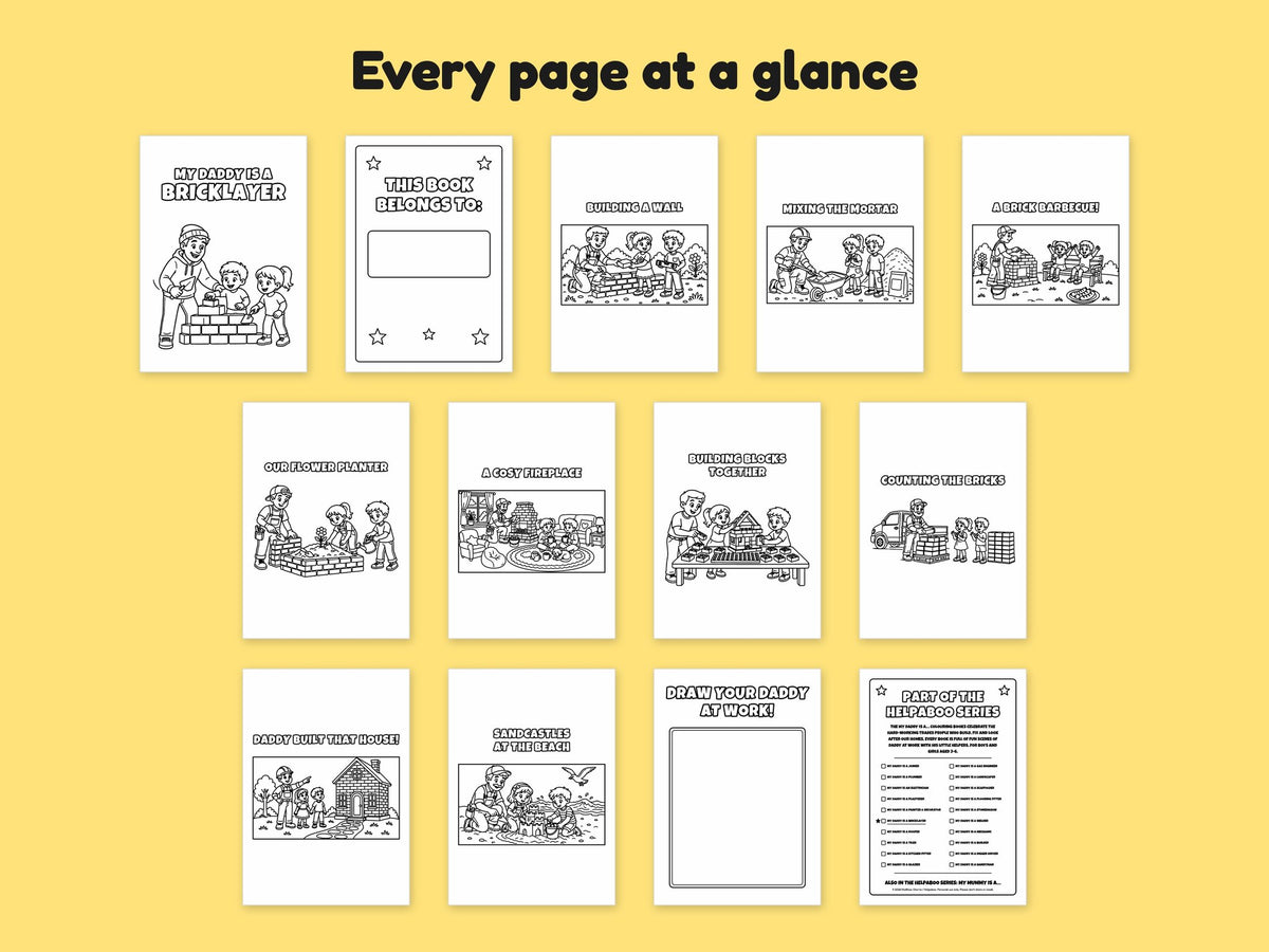My Daddy is a Bricklayer – Printable Colouring Book: every page at a glance
