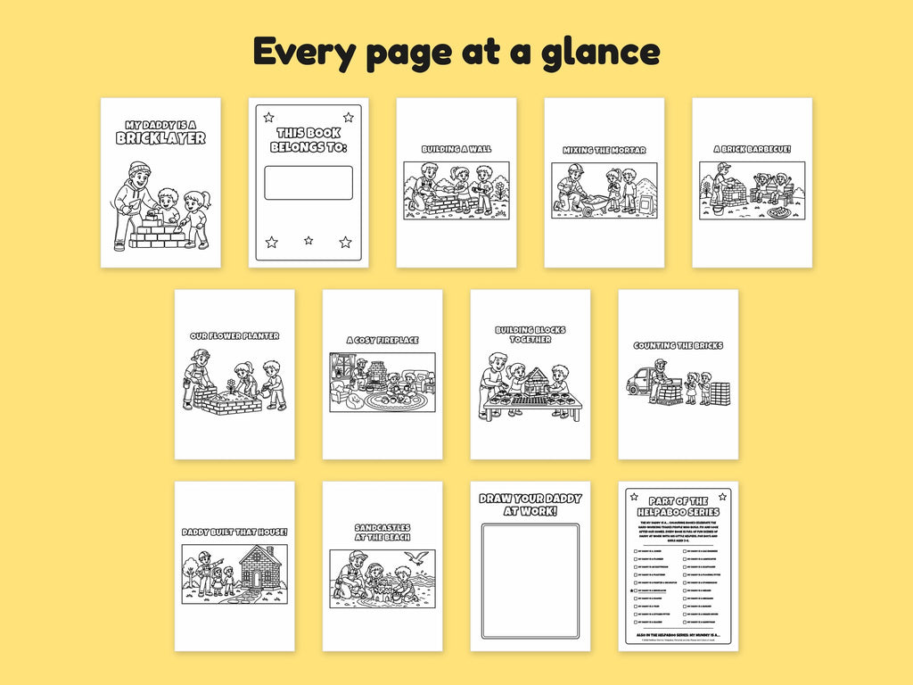 My Daddy is a Bricklayer – Printable Colouring Book: every page at a glance