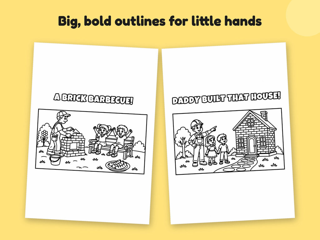 My Daddy is a Bricklayer – Printable Colouring Book: close-up of colouring pages