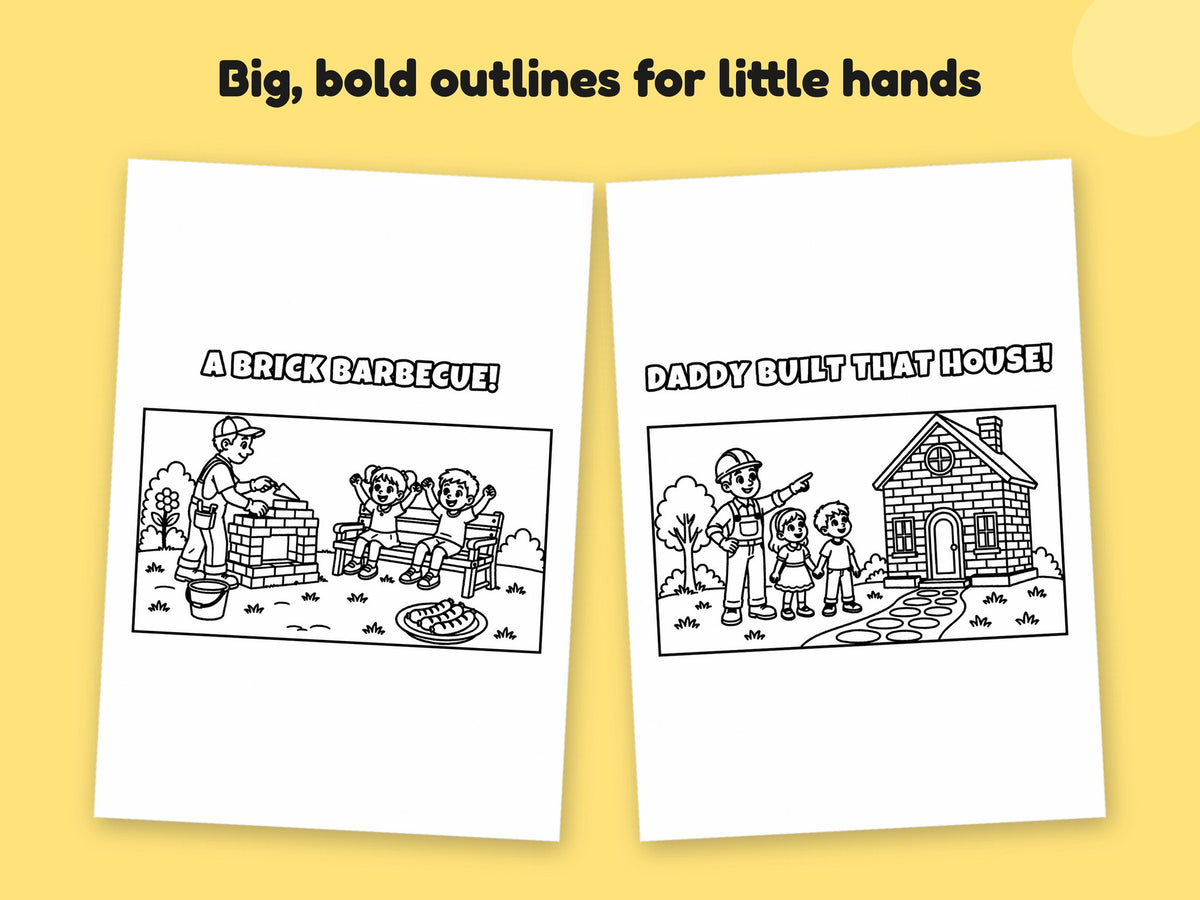 My Daddy is a Bricklayer – Printable Colouring Book: close-up of colouring pages