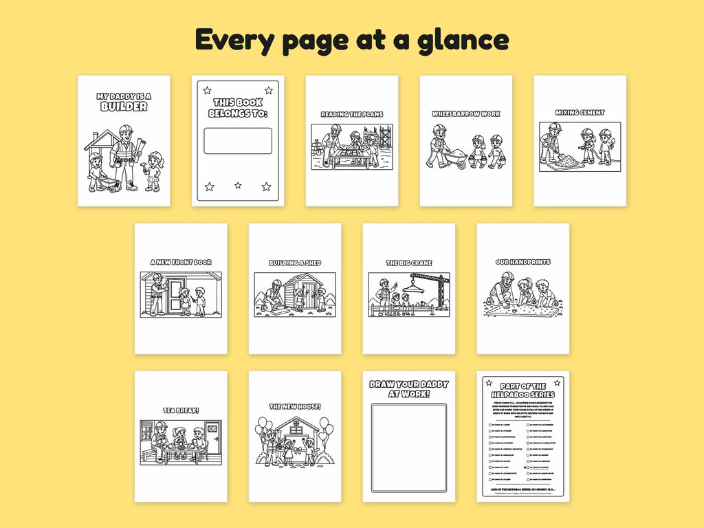 My Daddy is a Builder – Printable Colouring Book: every page at a glance