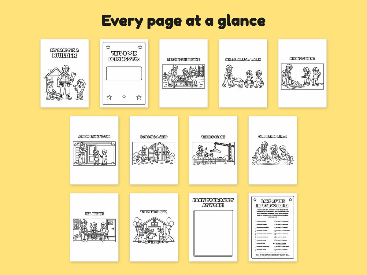 My Daddy is a Builder – Printable Colouring Book: every page at a glance