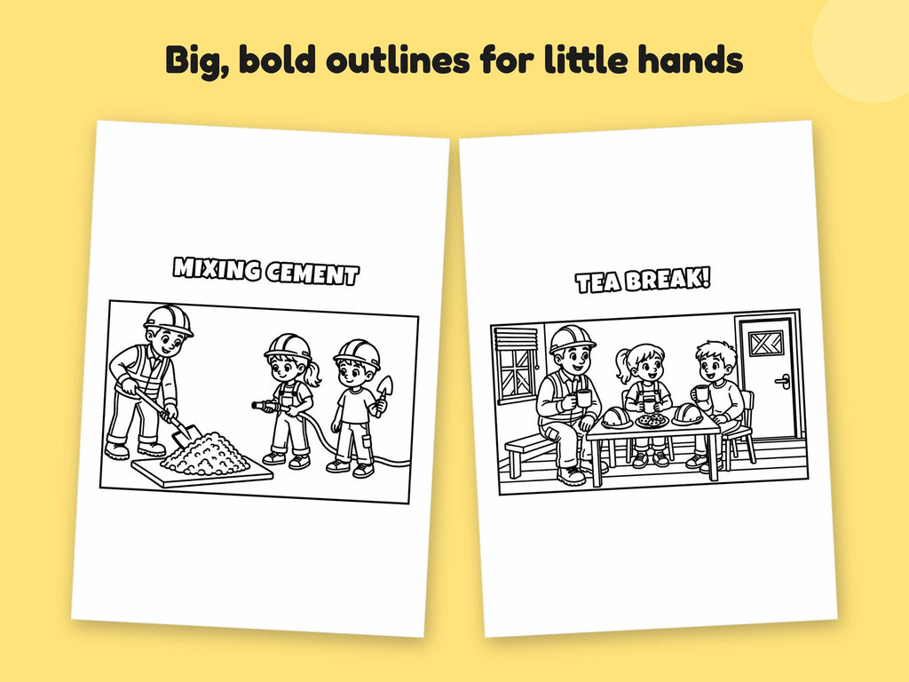 My Daddy is a Builder – Printable Colouring Book: close-up of colouring pages