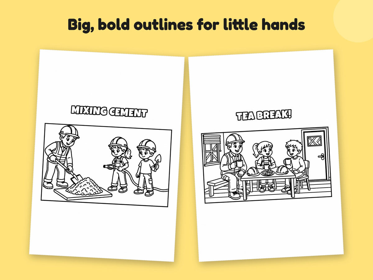 My Daddy is a Builder – Printable Colouring Book: close-up of colouring pages