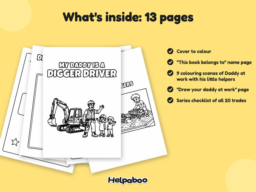 My Daddy is a Digger Driver – Printable Colouring Book: what's inside