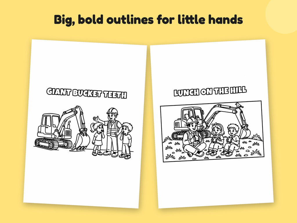 My Daddy is a Digger Driver – Printable Colouring Book: close-up of colouring pages