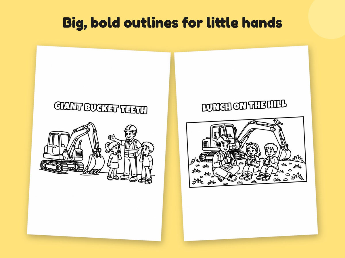 My Daddy is a Digger Driver – Printable Colouring Book: close-up of colouring pages