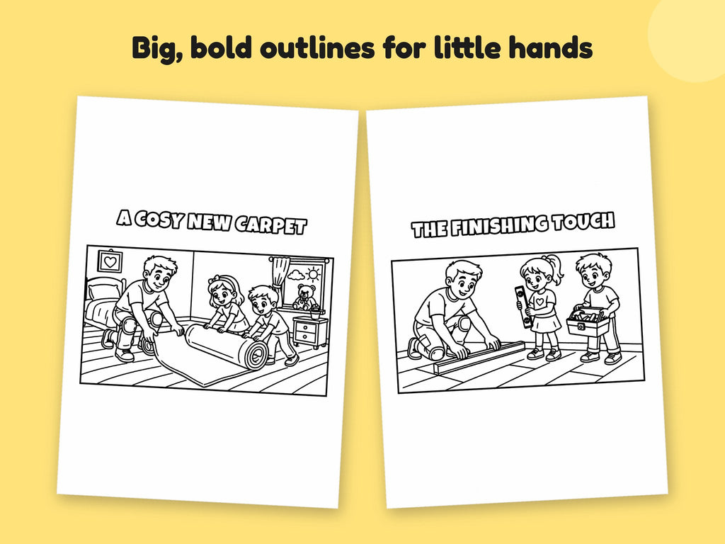 My Daddy is a Flooring Fitter – Printable Colouring Book: close-up of colouring pages