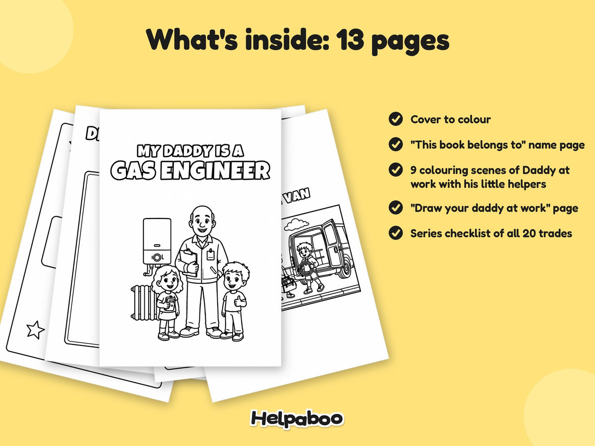 My Daddy is a Gas Engineer – Printable Colouring Book: what's inside
