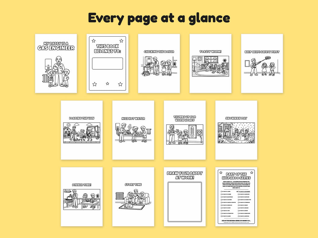 My Daddy is a Gas Engineer – Printable Colouring Book: every page at a glance